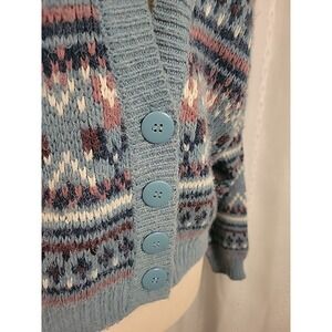 Paris Sport Club Vintage 90s Fuzzy Cardigan Blue Pink Pastel‎ Cozy Medium